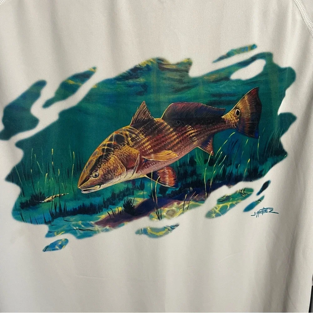 Simms Solarflex LS Crewneck Artist Series Martinez Redfish Grey